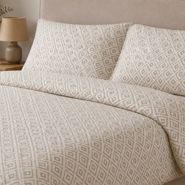Σετ Σεντόνια Menta Εμπριμέ 640 Beige Διπλό με λάστιχο (150x200+30)