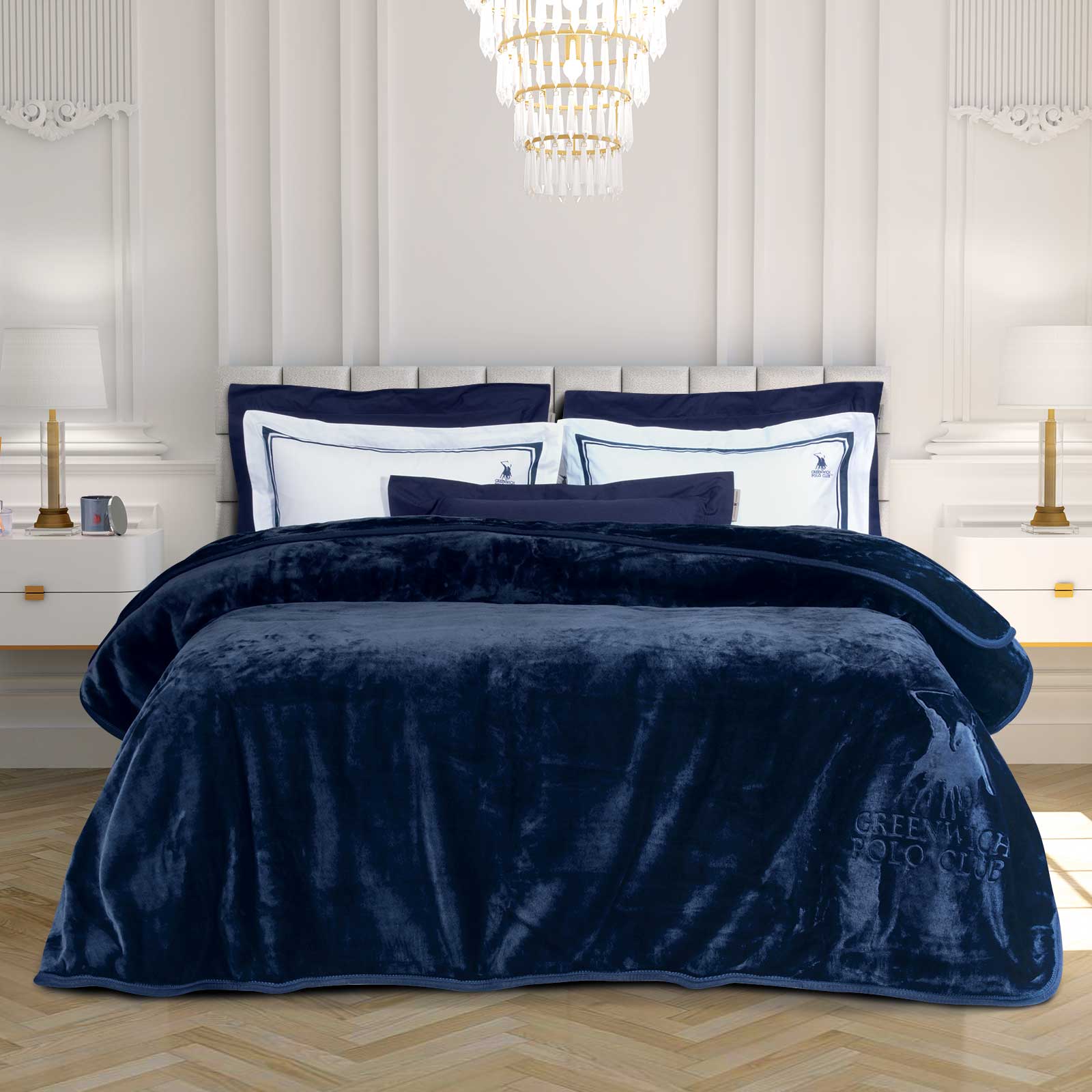 GREENWICH POLO CLUB ΚΟΥΒΕΡΤΑ VELOUR ΜΟΝΗ ESSENTIAL 3439 BLUE