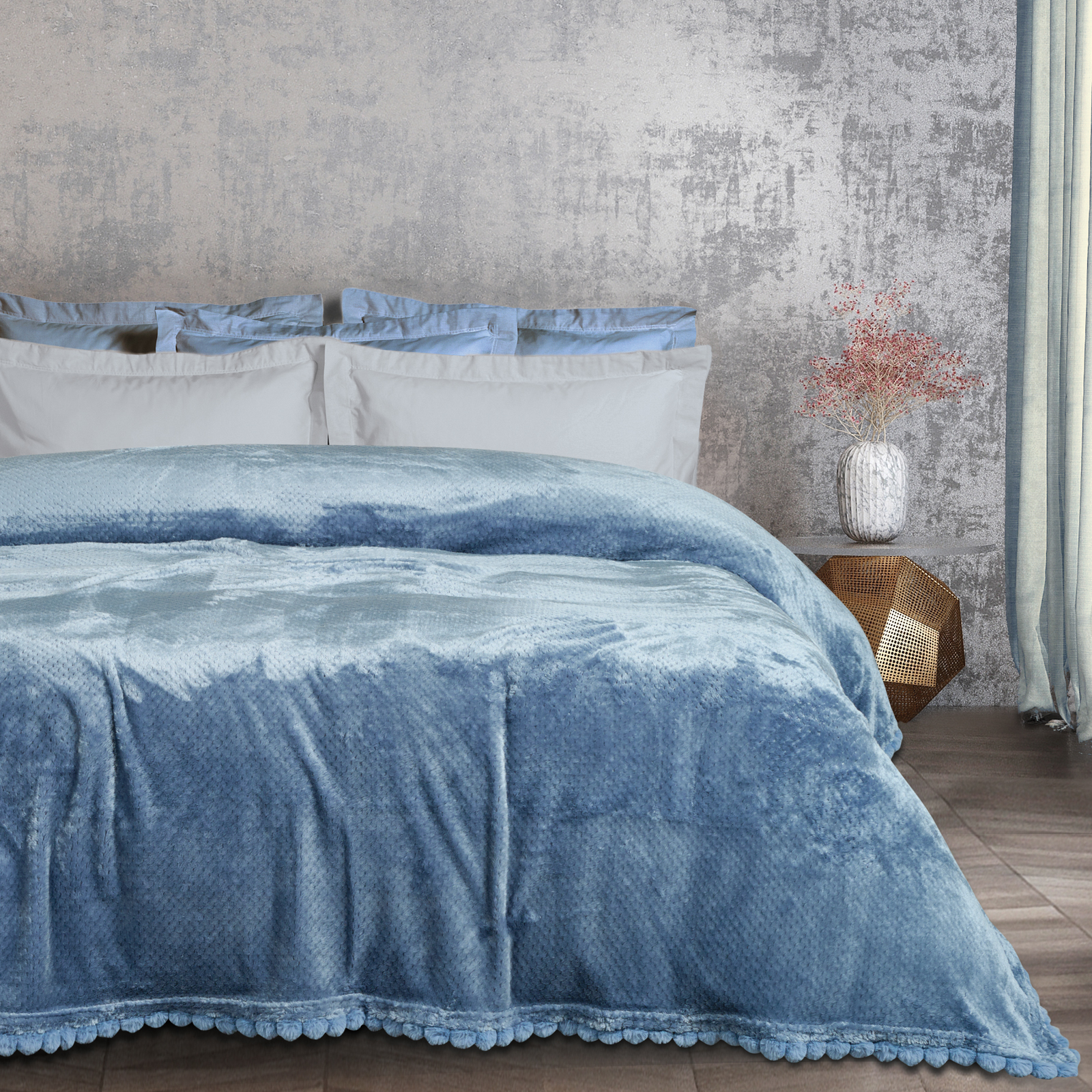 DAS HOME ΚΟΥΒΕΡΤΑ FLEECE ΜΟΝΗ 1186 DUSTY BLUE