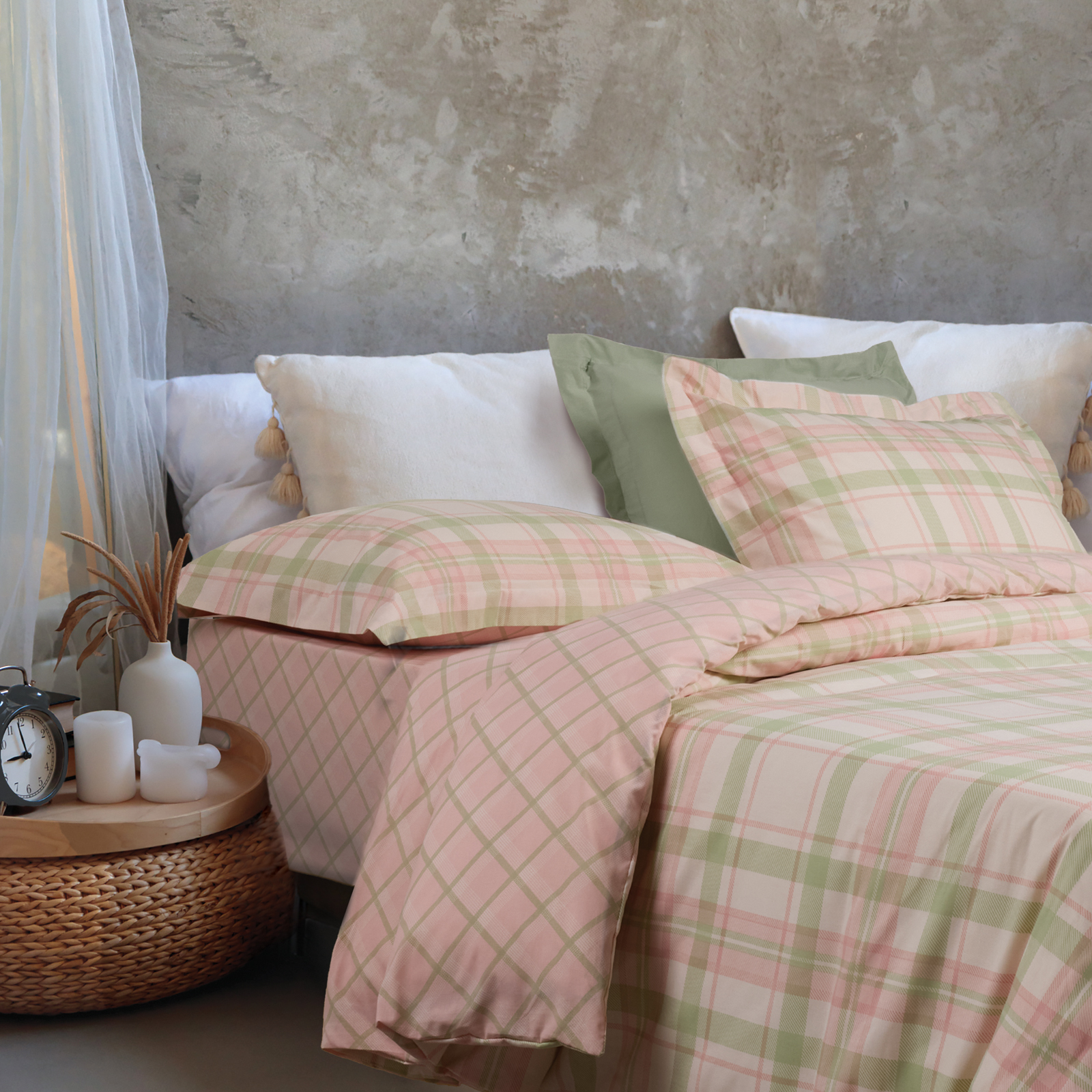 DAS HOME ΣΕΤ ΣΕΝΤΟΝΙΑ ΥΠΕΡΔΙΠΛΑ ΜΕ ΛΑΣΤΙΧΟ CASUAL 5443 MINT, PINK